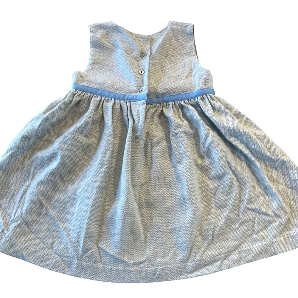 Petit Patapon Dress Kids 3T Blue Herringbone Wool Blend Classic Preppy Bow